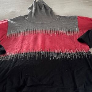 Stylish Gray, Red, and Black Women's Turtleneck Sweater